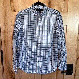 Ralph Lauren Plaid Dress Shirt XL 18/20 100% Cotton Button Collar Blue White